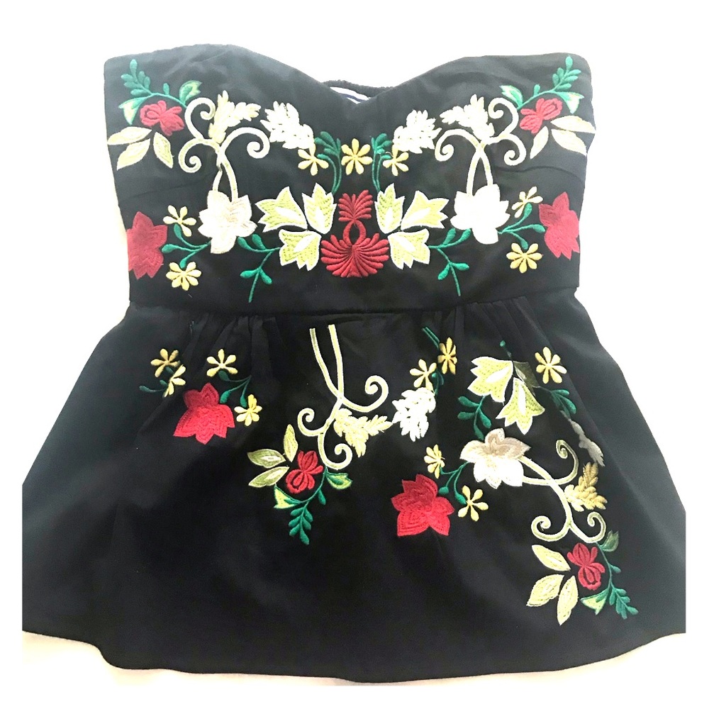 Anthropologie Embroidered strapless top.